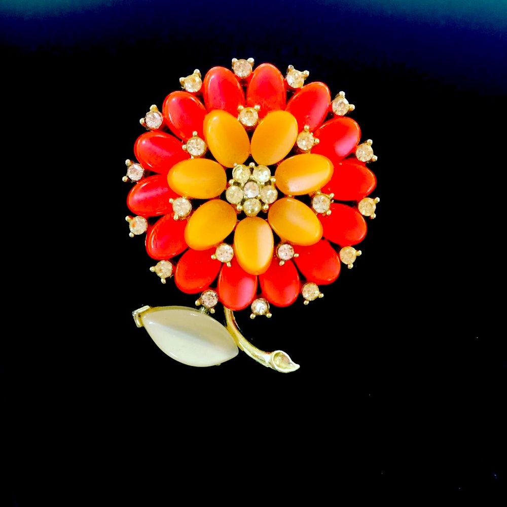 Vintage Signed Lisner Orange Flower Brooch